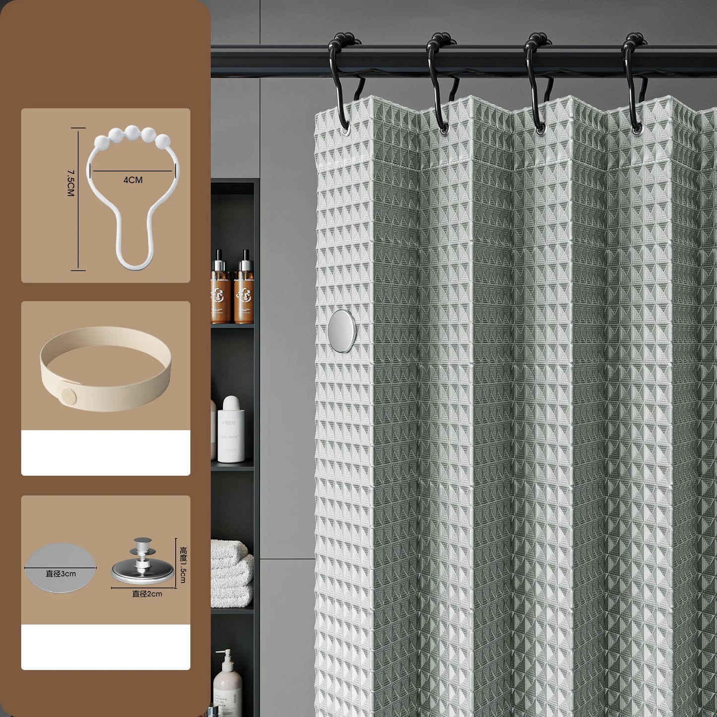 Bathroom Folding Linen Shower Curtain with Magnets Waterproof Suitable for Walk-in Shower Does Not Include Telesc