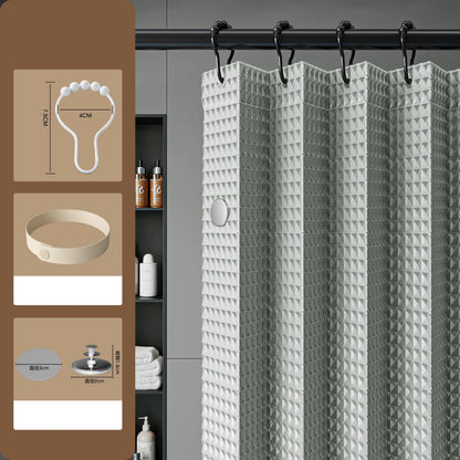 Bathroom Folding Linen Shower Curtain with Magnets Waterproof Suitable for Walk-in Shower Does Not Include Telesc