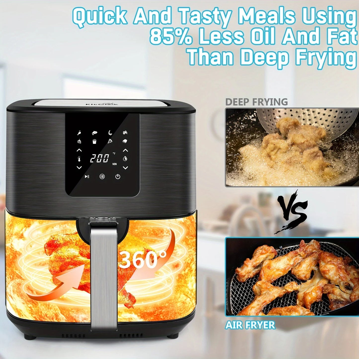 Large Air Fryer, 1500W 7QT AirFryer Cooker, Adjustable Temperature 100-400°F, 8 Presets Menu, Digital Touch Screen, Nons