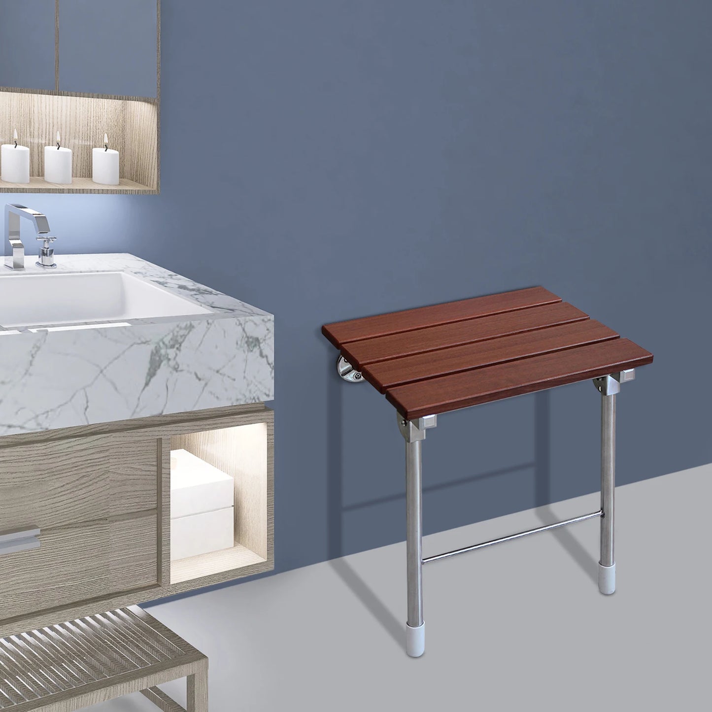 Wooden Wall Mounted Shower Chair, Folding Bathroom Shower Seat