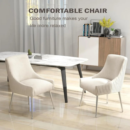 Dining Chairs Modern Style Velvet Upholstered Accent Chair Vanity Chair with Vertical Bar Tufted Chair with Silver Legs Set of 6