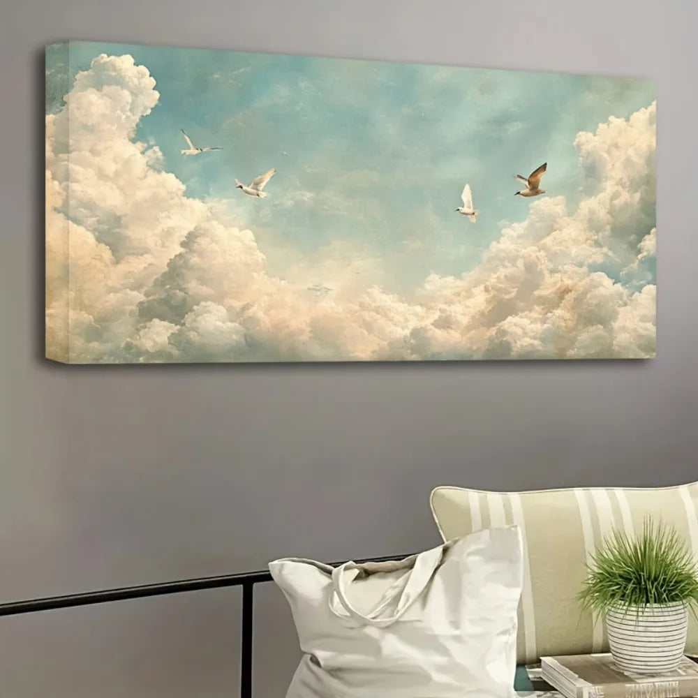 Framed canvas wall art home decor, classic oil painting Bird of Paradise print, 1.5 inch thick pine solid wood frame