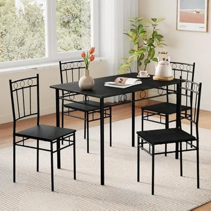 Kitchen Dining Table Sets for 4, 5-Piece Dinings Room Table Sets, Rectangular Kitchen Tables Set w/4 Chairs.