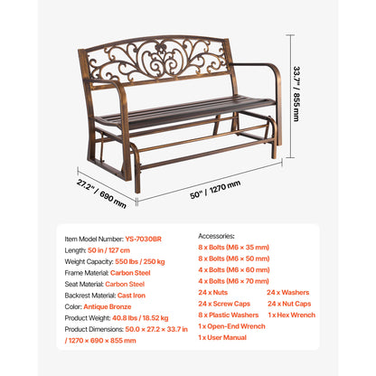 Outdoor Bench Wooden Metal Garden Bench for Outdoors 480 lbs Load Capacity Bench Outdoor Garden Park Bench