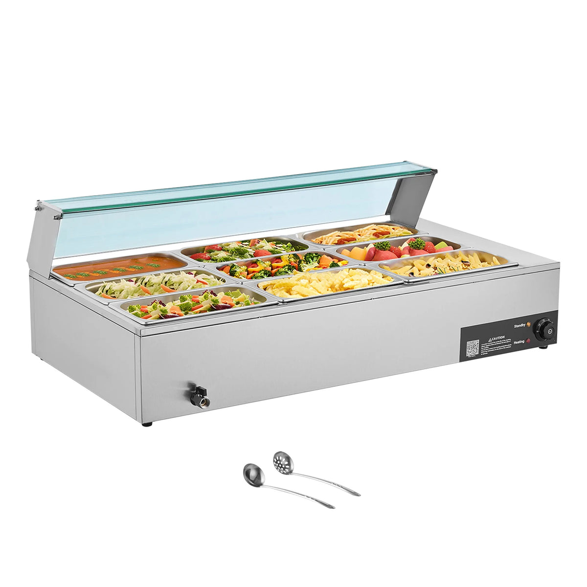 Food Warmer Electric Stainless Steel Steam Food Warmer Countertop Buffet Bain Marie with Soup for Catering