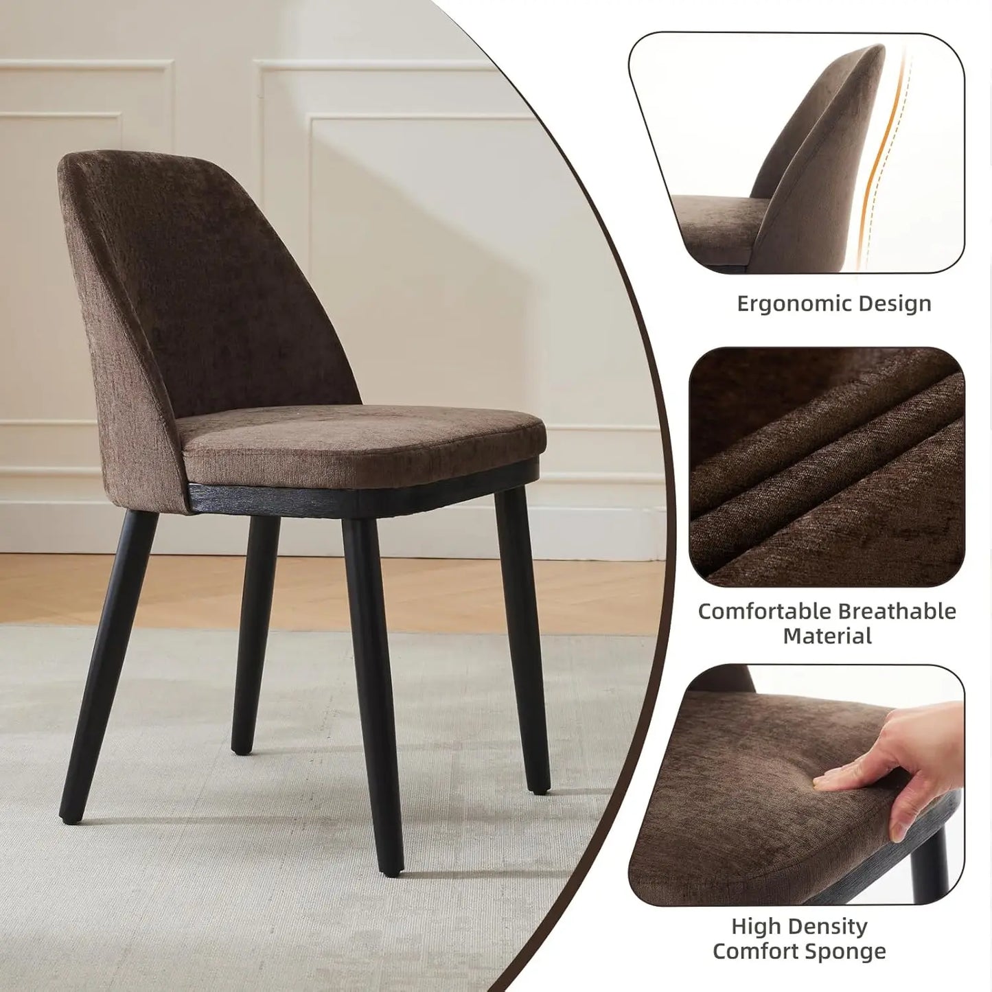Upholstered Dining Chairs Set of 2, Modern Kitchen Chairs with Thick Cushions, Dining Room Chair with Wood Legs for Dining Room