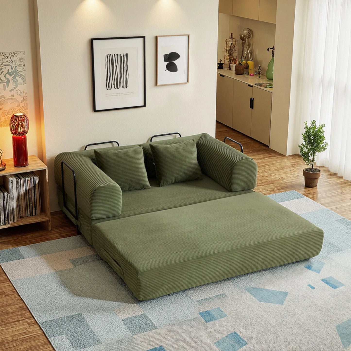 59" 4-in-1 Cloud Boneless Convertible Floor Sofa Bed,High-Density Sponge & Corduroy Fabric Futon Daybed for Living Room Bedroom