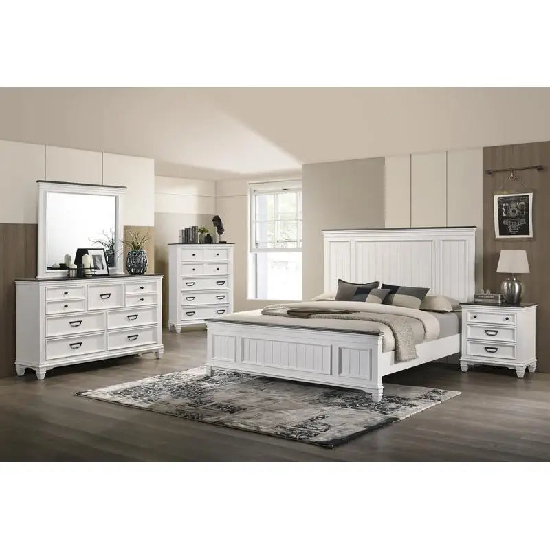 6-Piece Shiplap Panel King Bedroom Set: Bed, Dresser, Mirror, 2 Nightstands, Chest