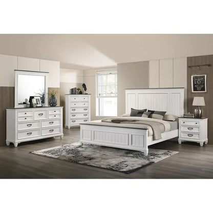 6-Piece Shiplap Panel King Bedroom Set: Bed, Dresser, Mirror, 2 Nightstands, Chest