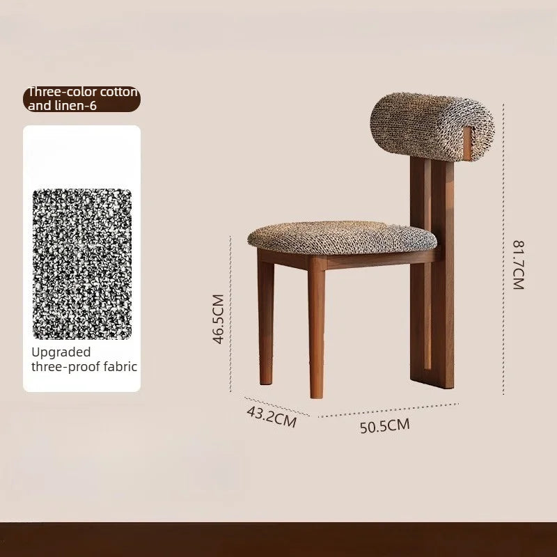 Nordic Solid Wood Dining Chairs, French Retro Style Dining Chairs, Comfortable Fabric Creative Hippo Dining Chairs