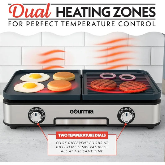 3-in-1 Indoor Grill And Griddle Electric Combo Dual Independent Cooking Zones GIDC0001 Black