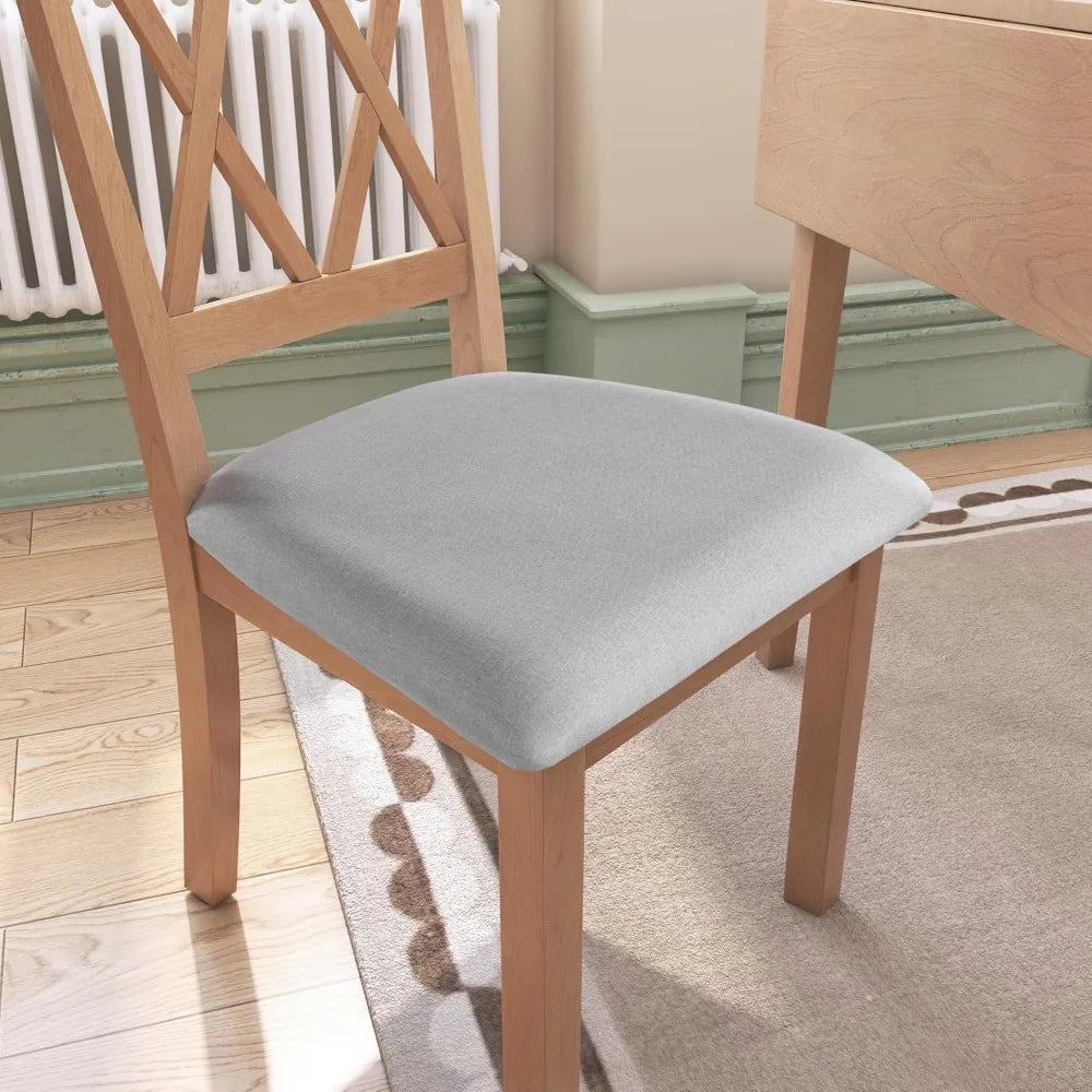 3-Piece Set – Drop-Leaf Table & 2 Upholstered Chairs, Wooden Dining Set for Small Spaces