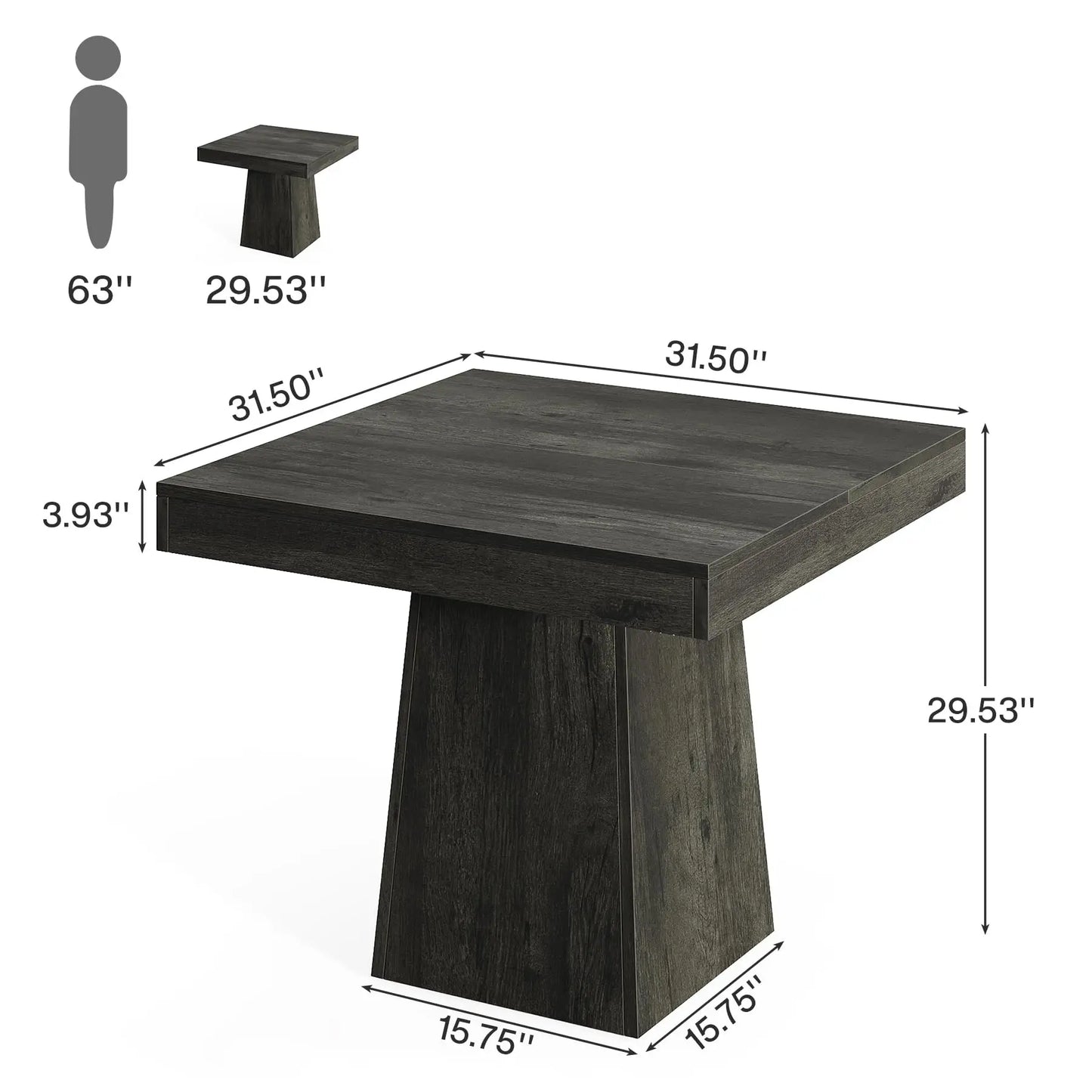Square Dining Table for 4, 31.5-Inch Kitchen Table Small Dinner Table with Sturdy Pedestal Base