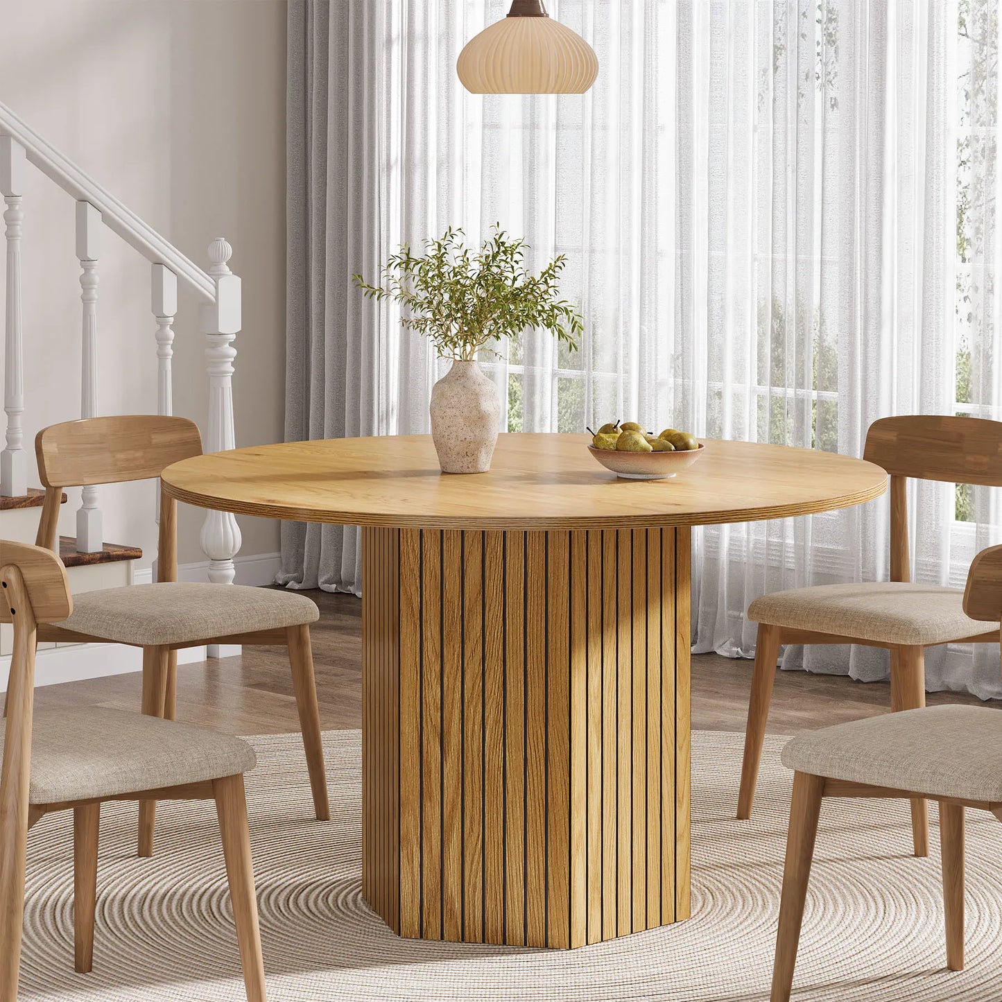 Round Dining Table for 4-6 People, 47-Inch Farmhouse Dinning Room Table Circle Kitchen Table, Industrial Dinner Table