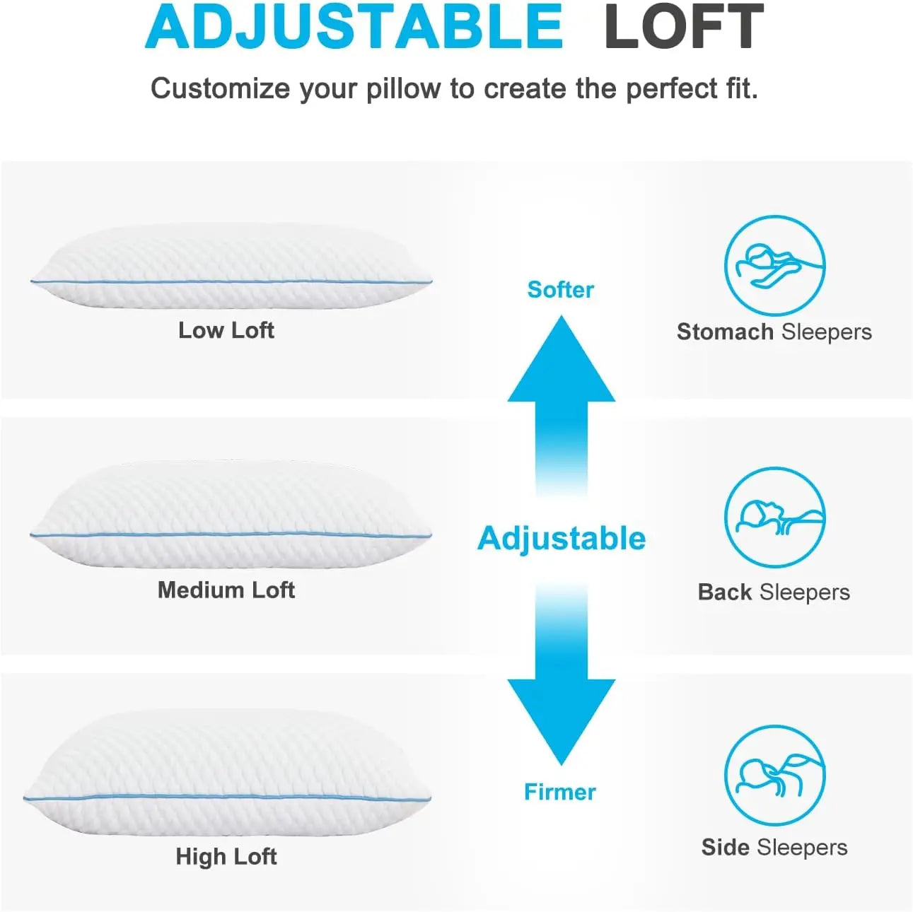 King Size Cooling Pillows Set of 2, Adjustable Shredded Memory Foam for Side Back Stomach Sleepers, Gel Infused 20x36 Inches
