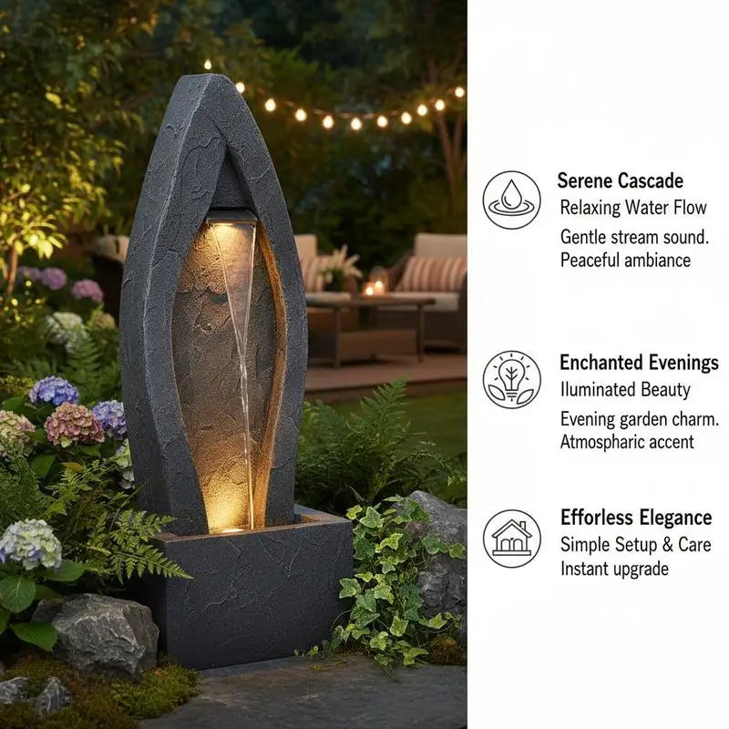 Standing Cascading Stream 38.58-inch Height For Garden Home Backyard, Rock Base Style Waterfall LED Light Water Pump Floor Decor Outdoor Indoor Ornament