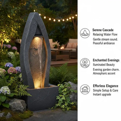 Standing Cascading Stream 38.58-inch Height For Garden Home Backyard, Rock Base Style Waterfall LED Light Water Pump Floor Decor Outdoor Indoor Ornament