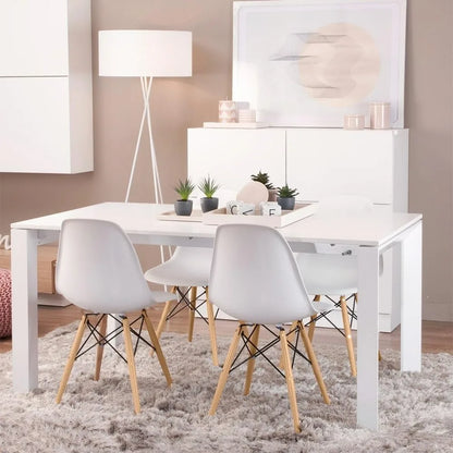 Modern Style Dining Chair Mid Century Modern DSW Chair, Shell Lounge Plastic Chair for Kitchen Chairs Set of 4(White)