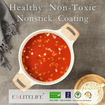 7 Quart Nonstick Stock Pot with Lid, Granite Casserole Large Soup Pasta Cooking Pot, Induction Compatible & Easy Clean