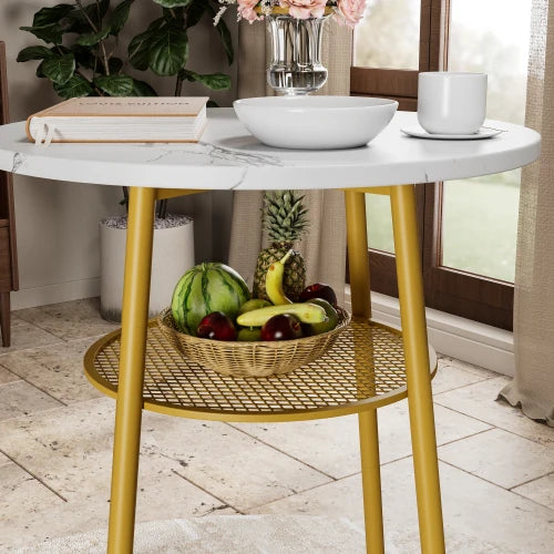 3 Pcs, Dining Table and Chairs Set with 2 Stools Dining Table Set Faux Marble Tabletop for Home or Hotel Dining Room