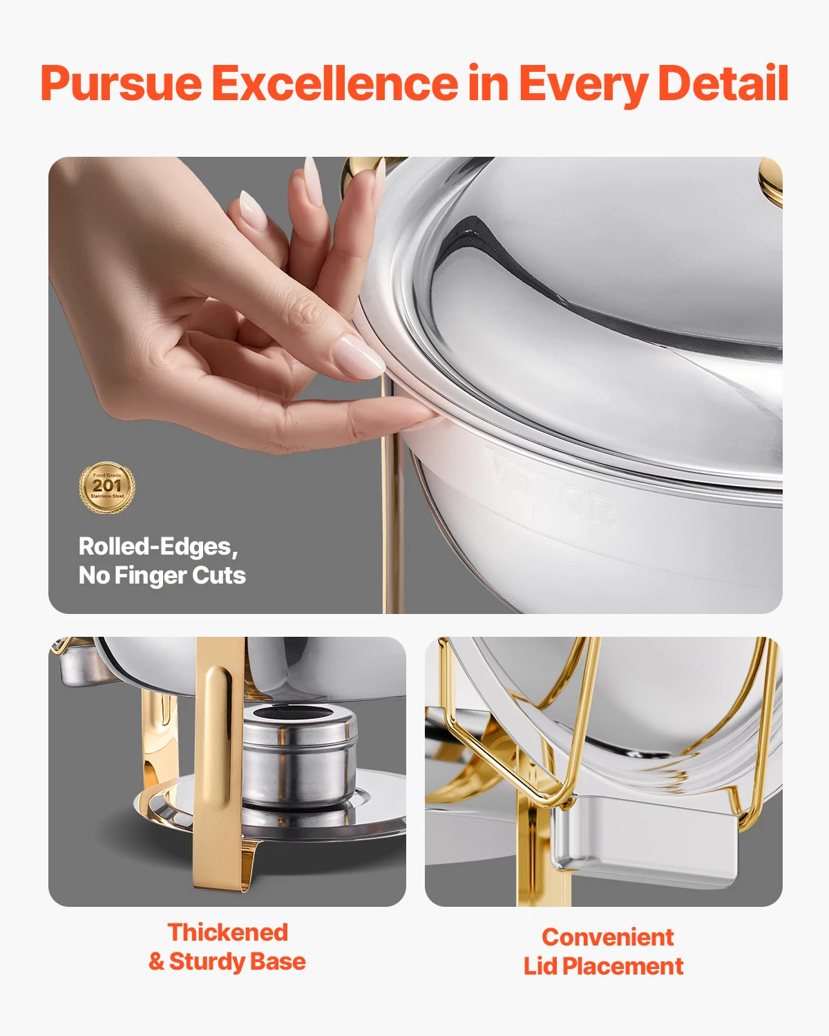 4 Pack Chafing Dish Buffet Set Stainless Steel Chafer w/4 Full Size Pan Round Catering Warmer Server for Party Banquets