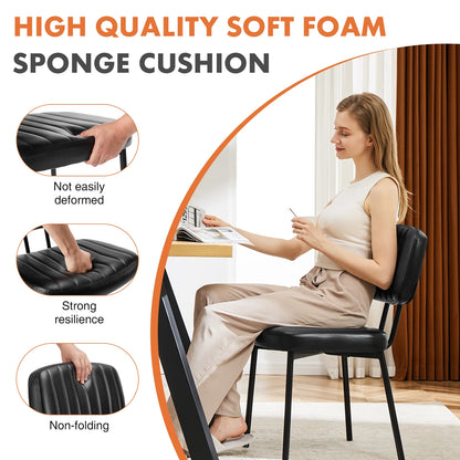 Dining Chairs Set of 2 Ergonomic Lumbar Support PU Leather Foam Sponge Cushion Seat and Metal Legs for Modern Kitchen