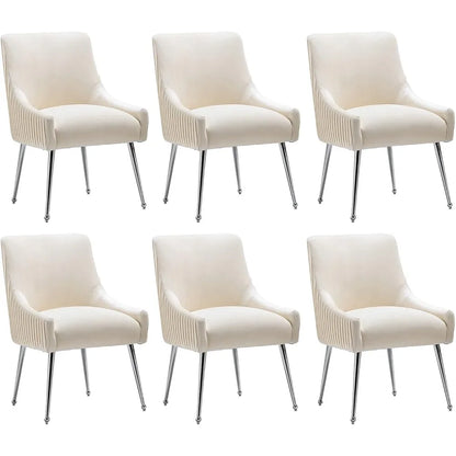 Dining Chairs Modern Style Velvet Upholstered Accent Chair Vanity Chair with Vertical Bar Tufted Chair with Silver Legs Set of 6