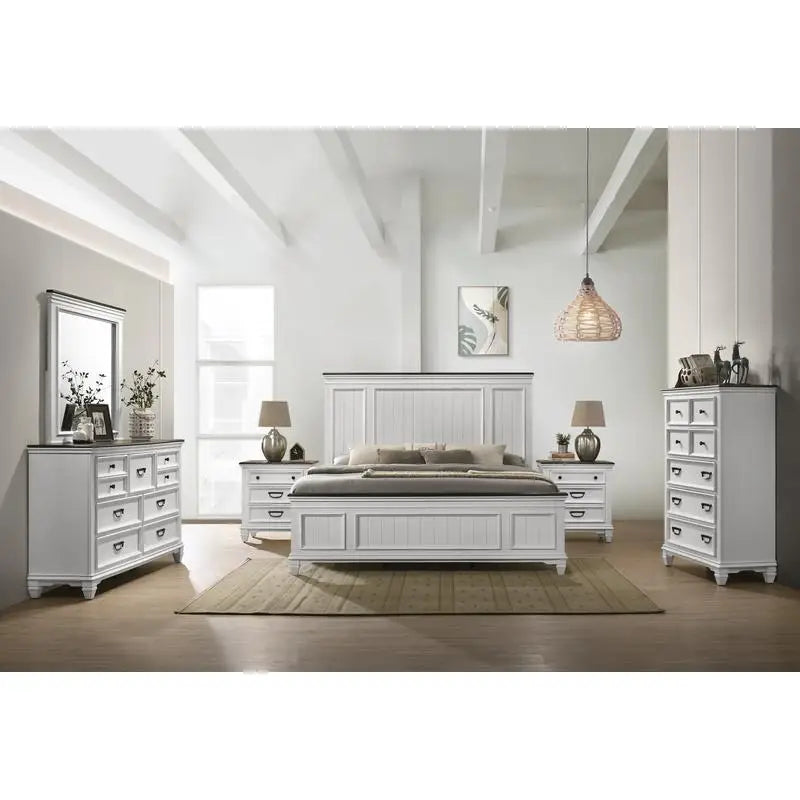 6-Piece Shiplap Panel King Bedroom Set: Bed, Dresser, Mirror, 2 Nightstands, Chest