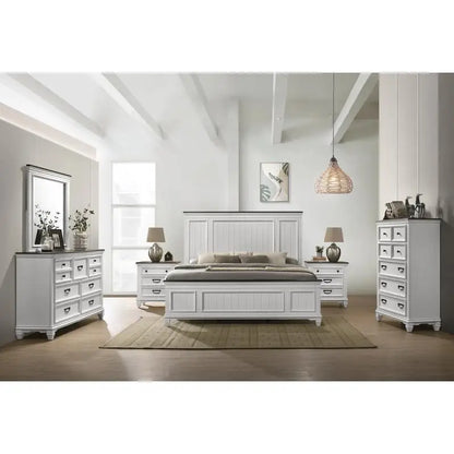 6-Piece Shiplap Panel King Bedroom Set: Bed, Dresser, Mirror, 2 Nightstands, Chest