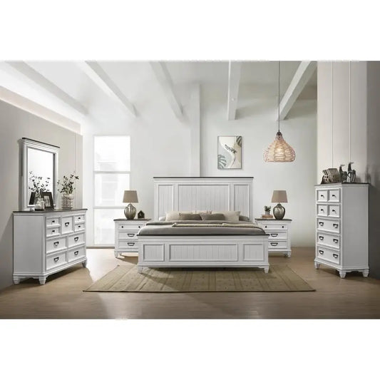 6-Piece Shiplap Panel King Bedroom Set: Bed, Dresser, Mirror, 2 Nightstands, Chest