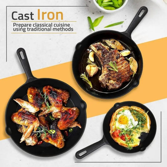 3PCS\4PCS\5pcs Cast Iron Skillet Set, Cast Iron Pan Without Coating Set, 6 Inch/8 Inch/10 Inch Cast Iron Frying Pan