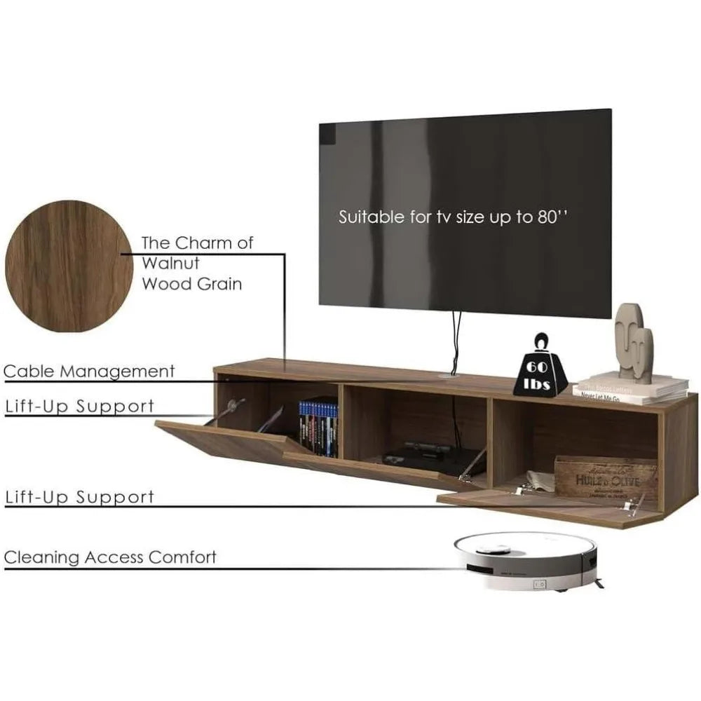 65 Premium Floating TV Wall Mount Entertainment Center with Cable Management and Durable Design