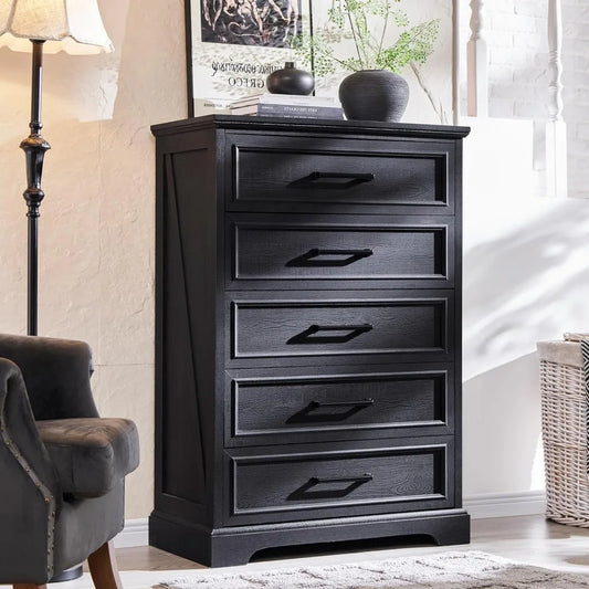 5 Drawer 46" Tall Wood Farmhouse Dresser Chests