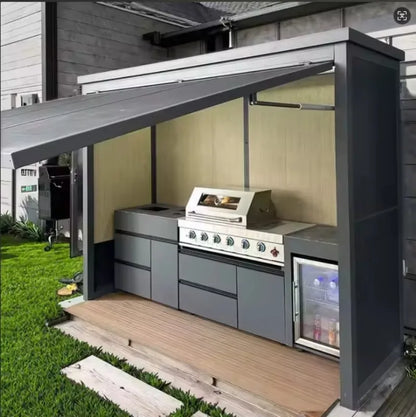Customizable Rust-Resistant Powder Coated Outdoor Kitchen Station with BBQ Grill, Fridge & Sink for Coastal Areas