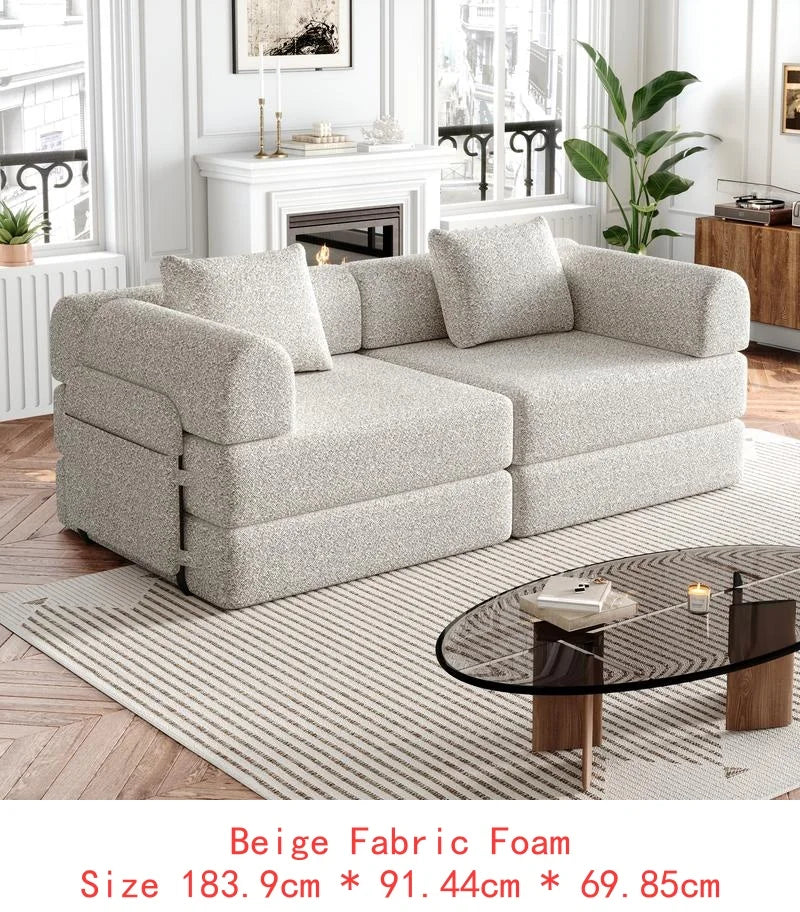 8-Seater Convertible Chenille Sofa Bed with Side Storage Pockets, Foldable for Living Rooms, Bedrooms, and Studies, Carpeted