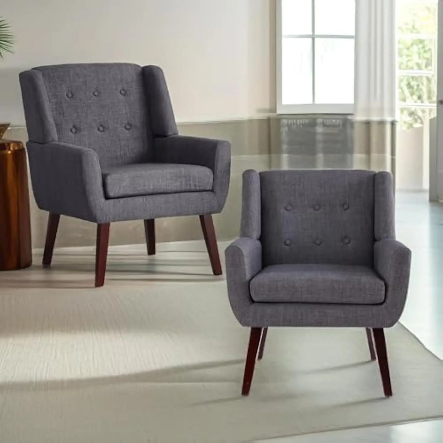 Button Tufted Accent Chairs Set of 2 Upholstered Reading Living Room Chair Mid Century Modern Chair with Linen Fabric Club Chair