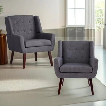 Button Tufted Accent Chairs Set of 2 Upholstered Reading Living Room Chair Mid Century Modern Chair with Linen Fabric Club Chair