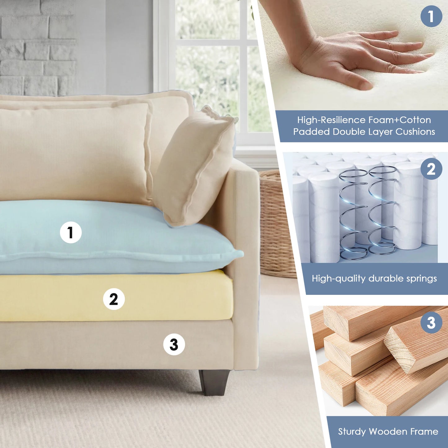 113.4" Modular Sectional Sofa with Ottoman, Comfy Cloud Couch with Deep Seat (23.6" D), Solid Wood Frame,for Living Room