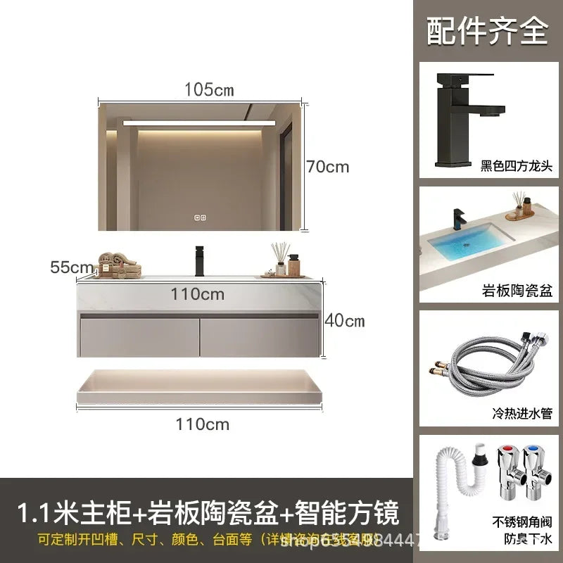 Modern Floating Vanity Bathroom Slate Integrated Basin Wall Mounted Bathroom Storage Cabinet Single Set Bathroom Vanity Sink Set
