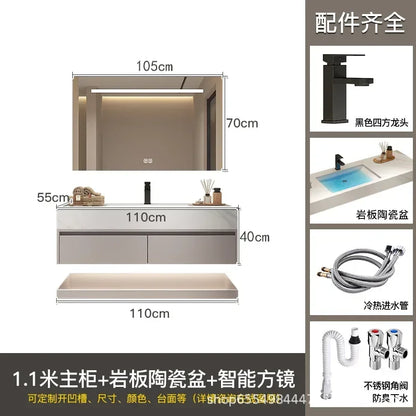 Modern Floating Vanity Bathroom Slate Integrated Basin Wall Mounted Bathroom Storage Cabinet Single Set Bathroom Vanity Sink Set