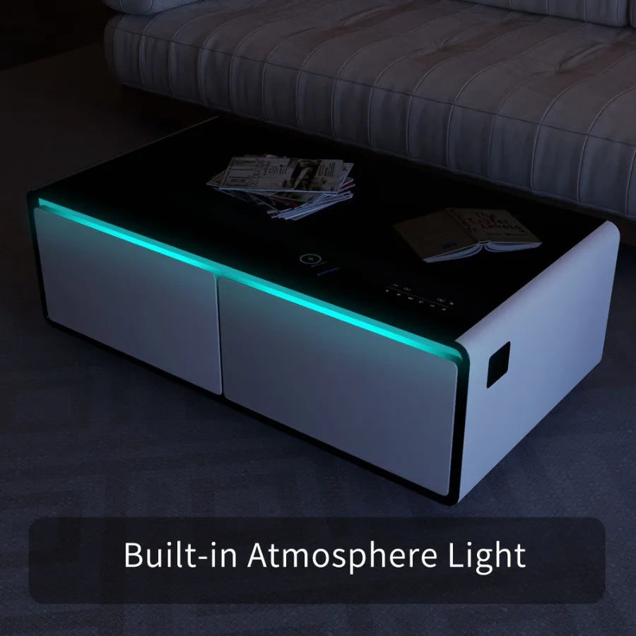 Coffee Table With Builtin Fridge Bluetooth Speaker Wireless Charging Modern Smart Touch Control