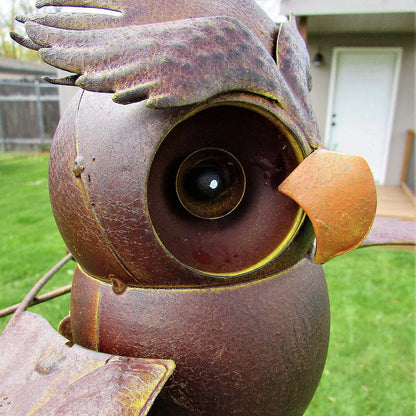 Flapping Metal Brown Gray Owl Yard Stake Rocking Wind Whirly Garden Art Garden Decoration Outdoor 1pcs