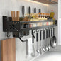 Wall-mounted Spice Storage Rack With Hooks, Hanging Tableware & Utensils Holder,  Space Saving Storage