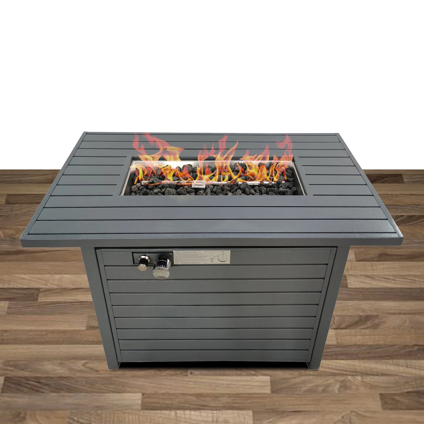 25'' H x 42'' W Steel Propane Outdoor Fire Pit Table with Lid (Grey)