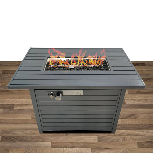 25'' H x 42'' W Steel Propane Outdoor Fire Pit Table with Lid (Grey)