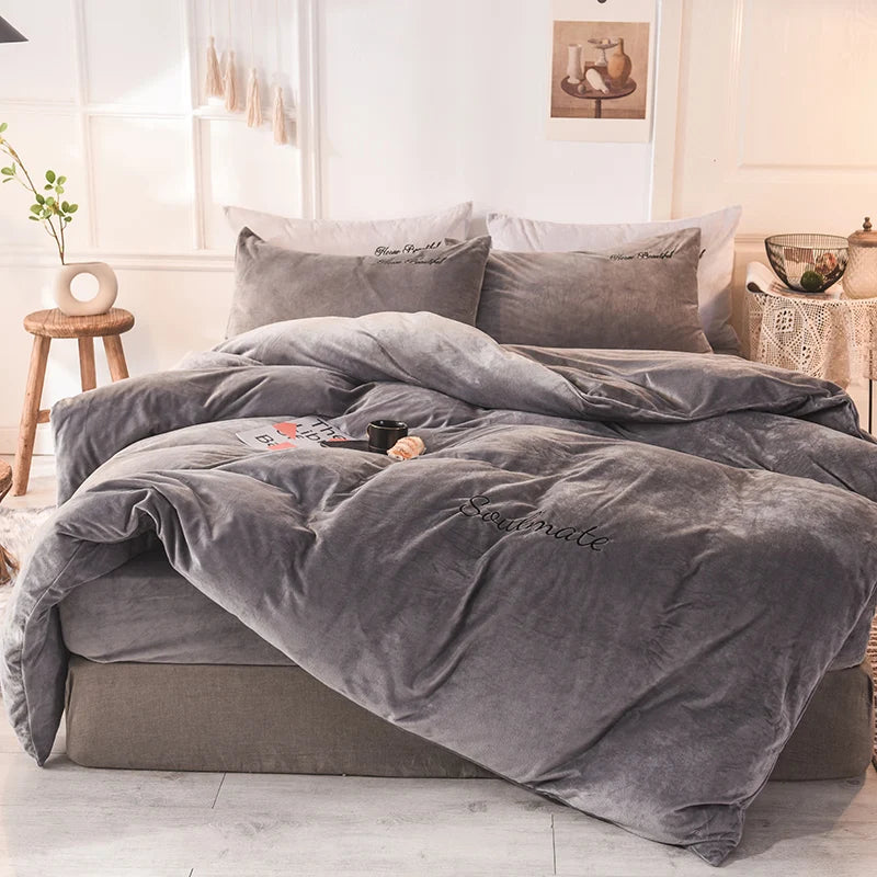 Winter warm milk velvet duvet cover 220x240 bedding set couple luxury double bed quilt cover twin full queen king size