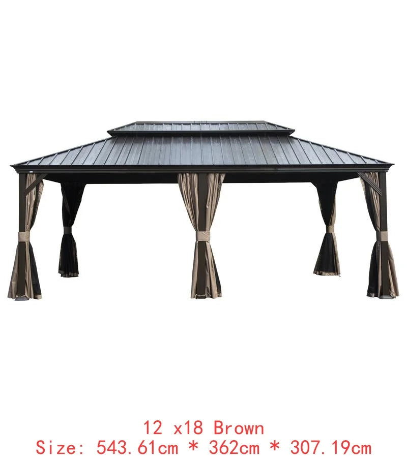 14x24 Hardtop Gazebo, Upgraded Metal Canopy with Drainage, Dual-Layer Galvanized Steel Roof, Includes Curtains & Netting,