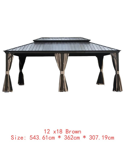 14x24 Hardtop Gazebo, Upgraded Metal Canopy with Drainage, Dual-Layer Galvanized Steel Roof, Includes Curtains & Netting,