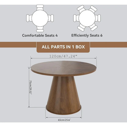 Round Dining Table for 4, Farmhouse Fluted Dining Kitchen Table, 47 Inch Modern Wood Small Circle Dining Table
