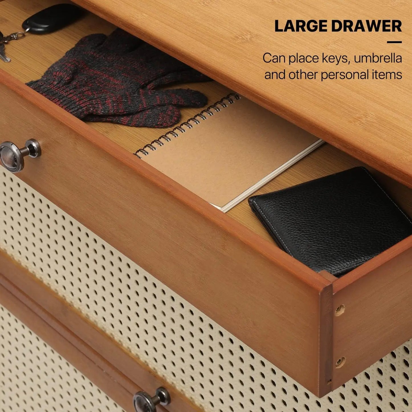 Rattan Shoe Cabinet Double Layer Shoe Shelf Boho Vibe Storage Cabinet with Doors Freestanding